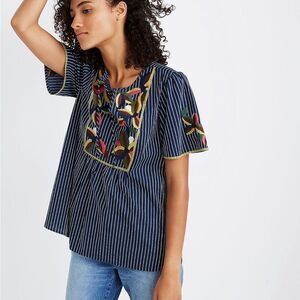 Madewell Fable Floral Embroidered Striped Relaxed Top